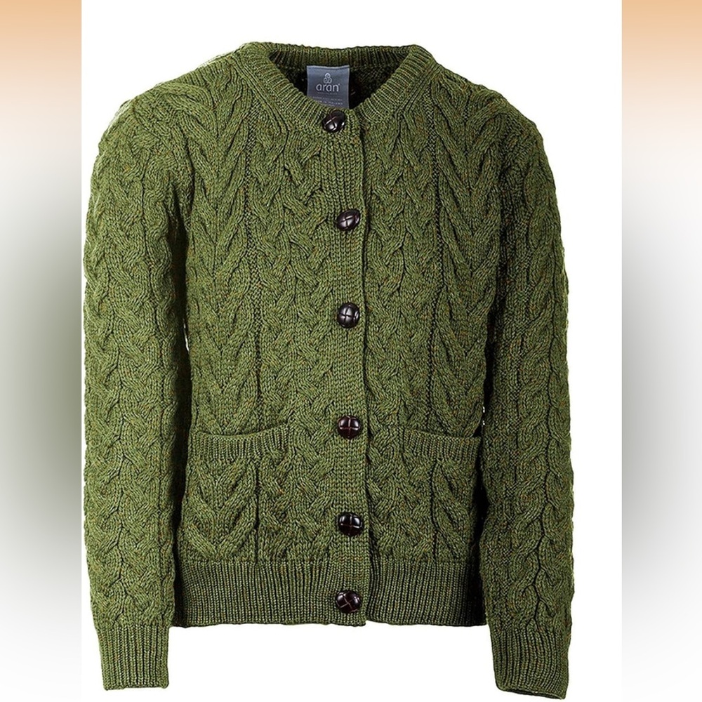 Aran Woollen Mills Cardigan Sweater Lumber Jacket Irish Women Made in Ireland